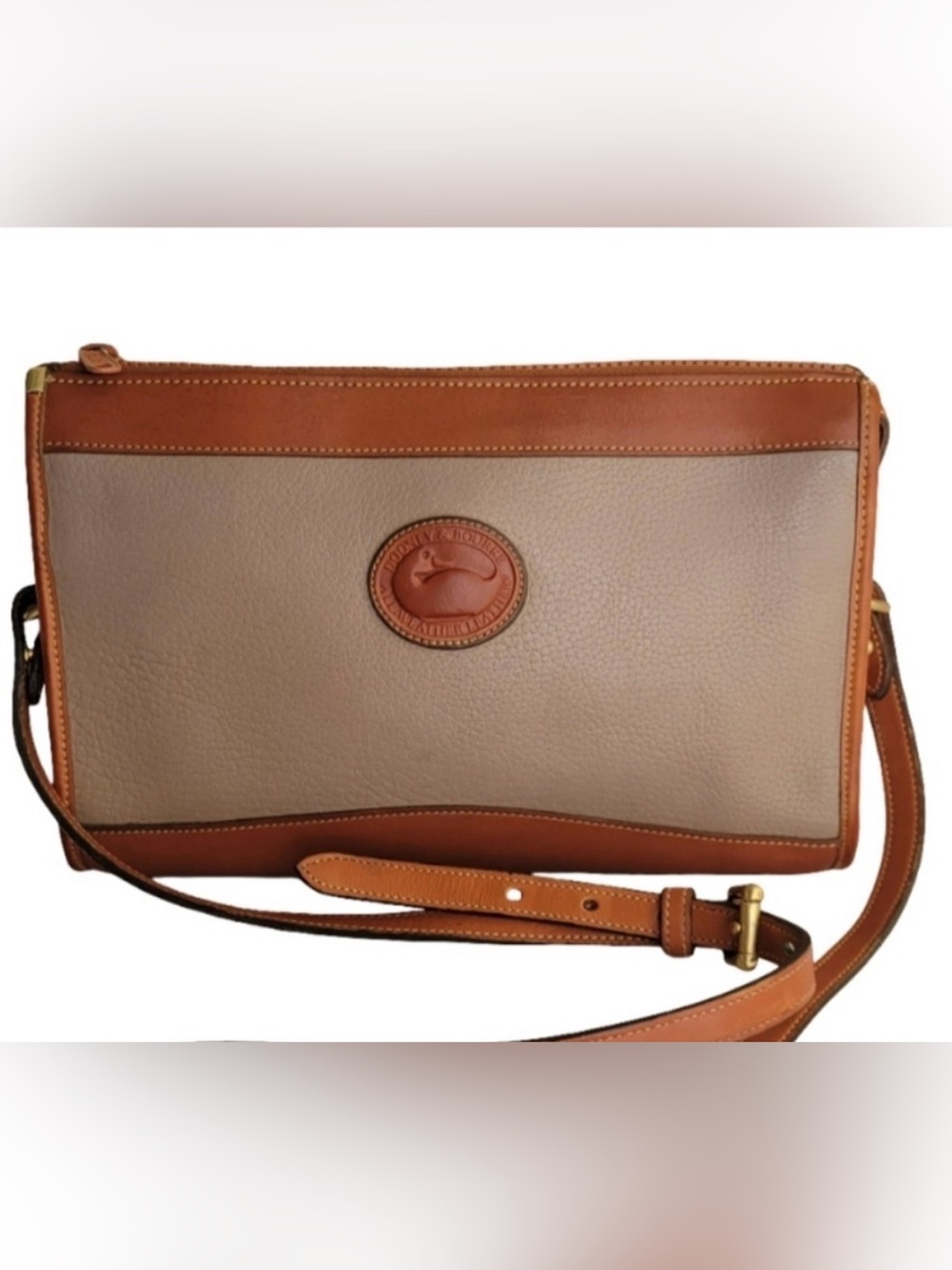 Dooney & Bourke All-Weather Leather Shoulder Bag in cream and tan pebble leather